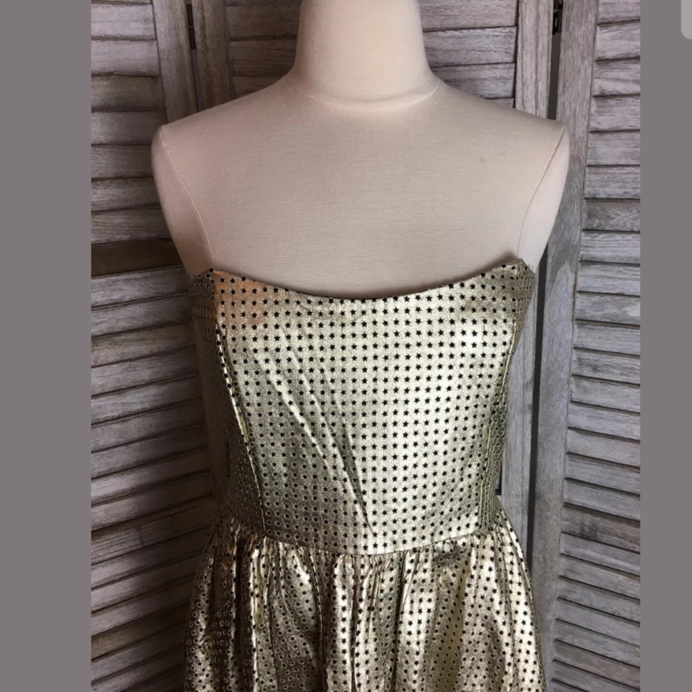 Gold Star Print Mini Dress Sz L Nwt flaw - Picture 2 of 7